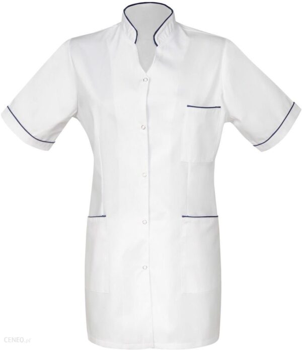M&C Żakiet Medyczny Damski Bluza Biały Fartuch Z Lamówką Granatową 42