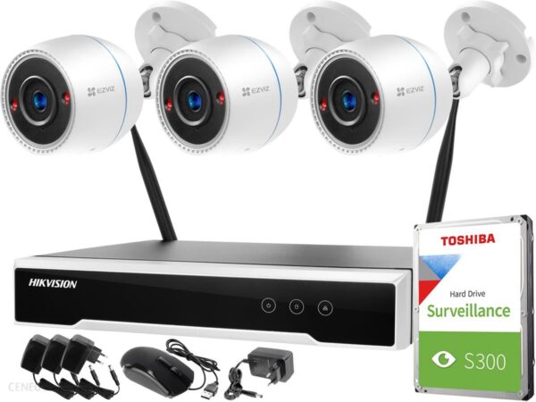 Monitoring zestaw bezprzewodowy Hikvision Ezviz 3 kamery C3TN WiFi Full HD 1080p 1TB