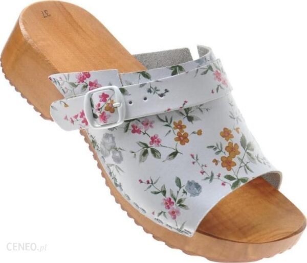 Pantofelek24 Drewniaki Chodaki Klapki Białe W Kwiatki F1 1 7668 S396 39