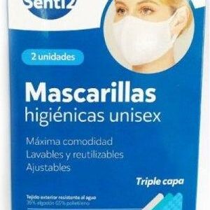 Senti2 Maska Higieniczna Materiałowa Wielokrotnego Użytku Biały Dorosły (2 Uds)
