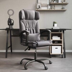 Vidaxl Krzesło Biurowe Rozkładany Fotel Biurowy Szary Sztuczna Skóra (349735)